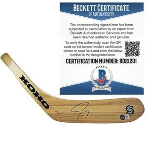 Jordan Eberle Signed Seattle Kraken Hockey Stick Blade Proof Beckett Autographed